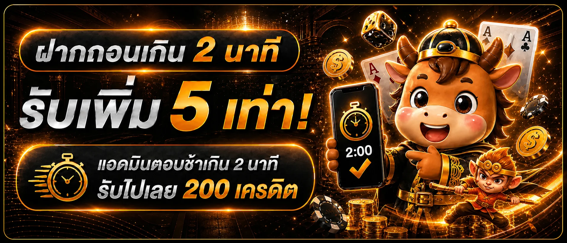 แบนเนอร์ฝากถอน IMIHERO โทนดำส้มพร้อมมาสคอต